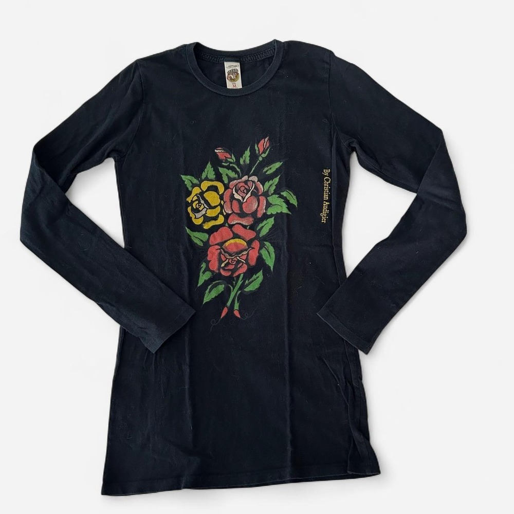 Ed Hardy by Christian Audigier | Black Long-Sleeve Graphic Tee, Size Medium